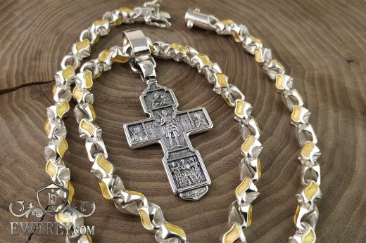 Gold-plated silver chain with a cross  around the neck for men