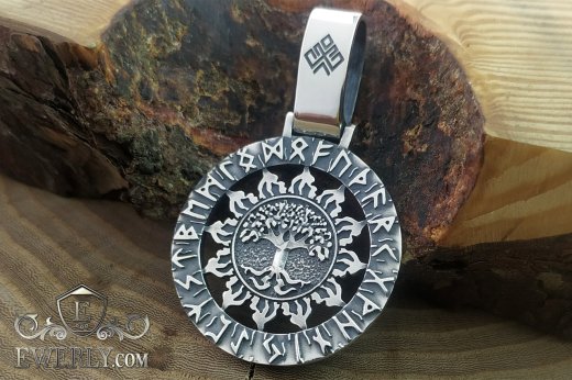 Buy silver pendant "Tree of life" with Kolovrat in the bright sun