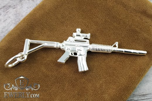 Big pendant "M16 machine gun" of sterling silver for men to buy 131036DY