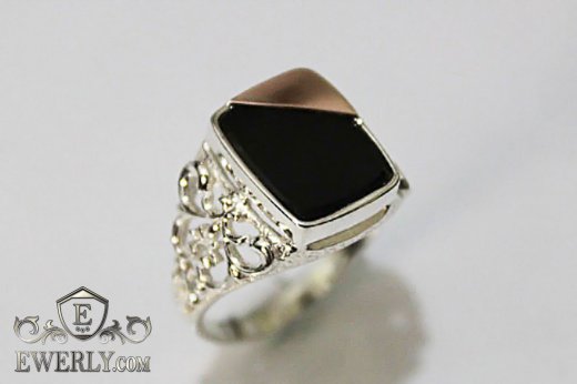 Чоловічий перстень зі срібла купити, камінь чорний Онікс