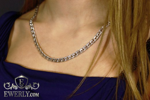 Серебряная цепочка женская на шею, цена на плетение Московский бисмарк, фото
