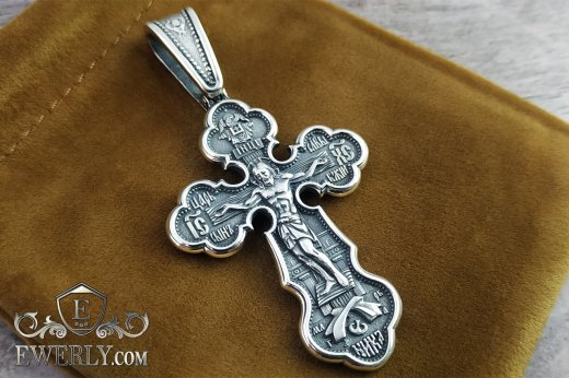 Orthodox big men's cross of silver with blackening to buy 08144ES