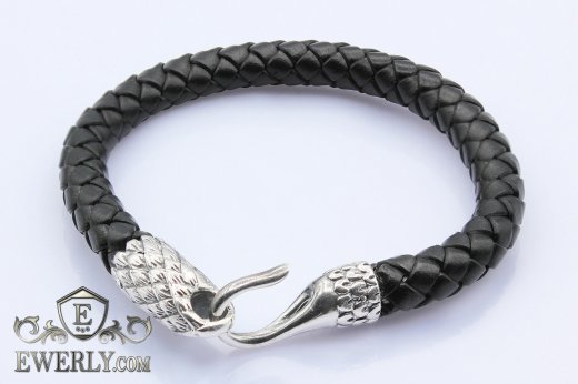 Leather bracelet with silver to buy 22088CU