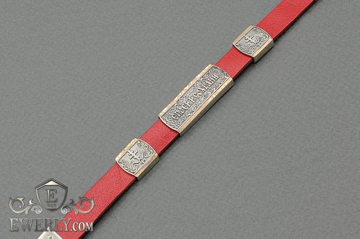 Православный браслет (красная кожа с серебром и золотом) купить