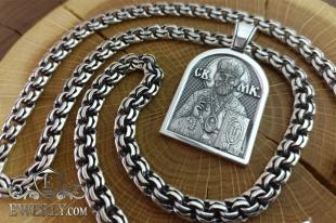 Silver chain and pendant "St. Nicholas the Wonderworker and the Holy Trinity", фото