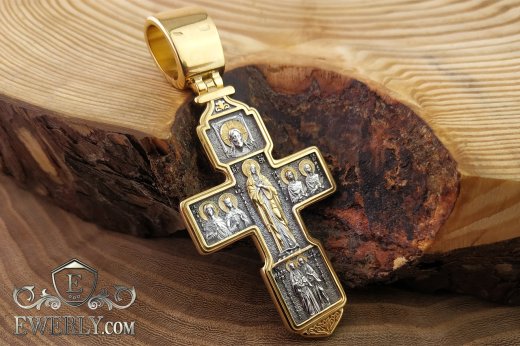 Нательный мужской крест с позолотой и чернением, купить из серебра