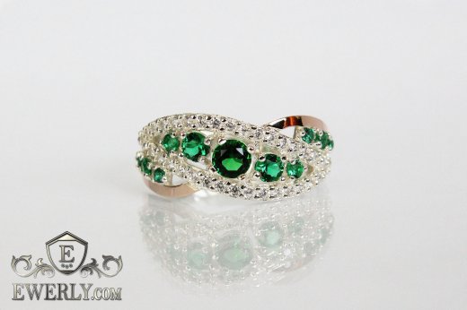 Серебряное кольцо для девушки с зелёным камнем купить