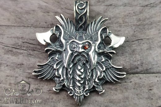 Buy a pendant with a viking made of silver with a red stone (ruby)