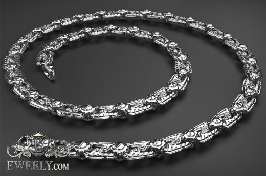 Авторская мужская эксклюзивная серебряная цепочка - купить плетение из серебра 111513EC