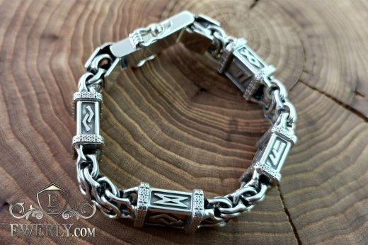 Silver bracelet for men "Ramses" with runes 80 grams to buy