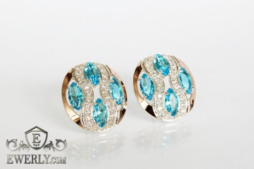 Купити сережки з срібла для жінок зі світло-блакитним камінням