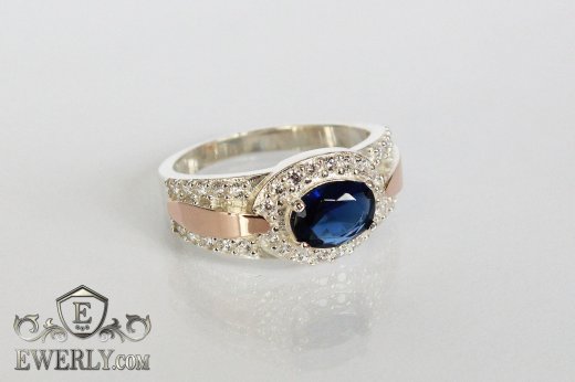Кольцо из серебра с овальным синим камнем купить