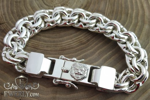 Buy large silver bracelet "Bismarck" with the image of a lion