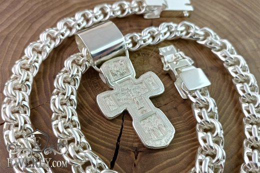 Silver chain "Bismarck" 200 grams with a cross for men