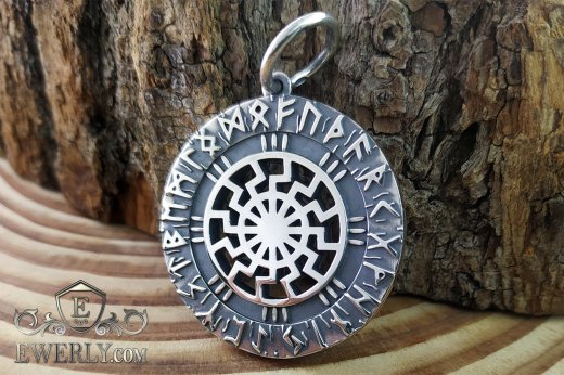 Amulet "Black sun", buy silver slavic pendant 131050EK