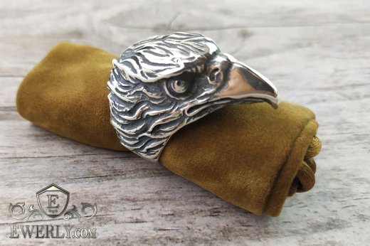 Серебряное кольцо с орлом. Купить мужской перстень орёл, серебро 925 пробы
