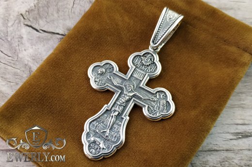 Мужской нательный православный крест из серебра купить 08609MT