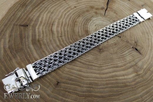Wide silver bracelet for men - double Thai weaving to buy