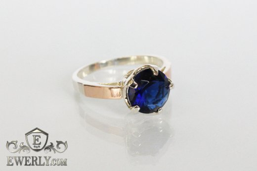 Женское серебряное кольцо с камнем (цвет - синий) 0033PH