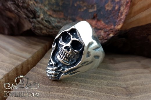 Кольцо с черепом - смерть из серебра, купить серебряную печатку