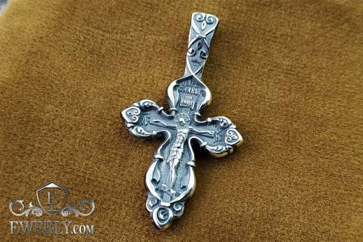 Купить православный крестик из серебра на шею 08599VO