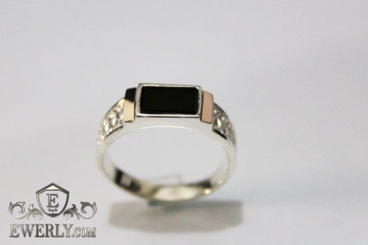 Срібний перстень для чоловіка купити з золотими пластинами