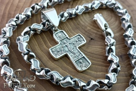 Author's chain with a cross of silver with blackening, men's kit