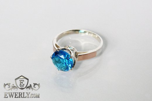 Женское серебряное кольцо с камнем (цвет голубой) 0033LY