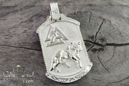 Silver pendant with a wolf and the "Tree of Life", buy amulet made of silver