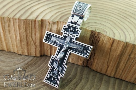 Orthodox cross with the prayer "Our Father" of silver 38 grams with blackening