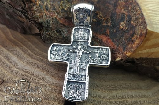 Купити хрест срібний чоловічий великий з розп'яттям Христовим 08179PR