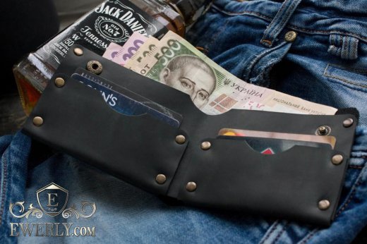 Купити чоловічий шкіряний гаманець ручної роботи чорний 11014DQ