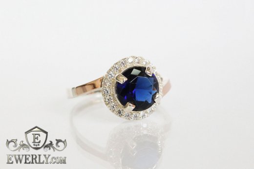 Купить кольцо из серебра с синим камнем и золотыми пластинами