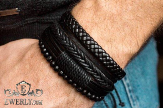 Комплект мужских браслетов из кожи купить 124009ML