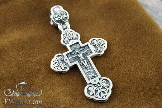 Купити срібний натільний православний хрестик з чорнінням 08711AS