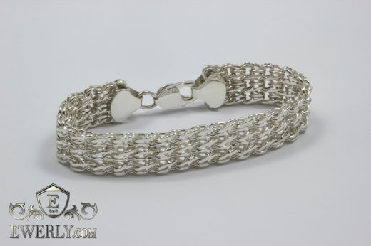 Wide men's silver bracelet "Triple side bismarck" to buy