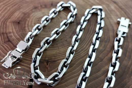 Men's chain of anchor weaving, large chain "Anchor" of silver