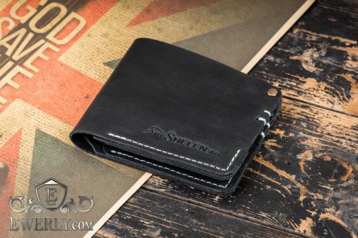 Чоловічий гаманець чорний - ручна робота з натуральної шкіри купити 11056DO