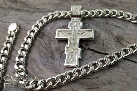 Срібний панцирний ланцюг з хрестом натільним православним