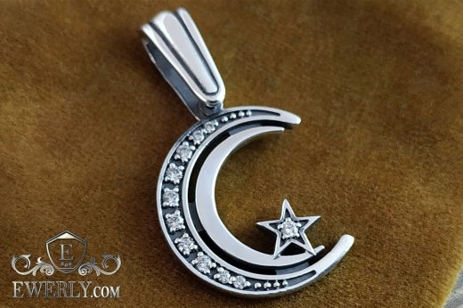 Silver men's crescent and star pendant to buy