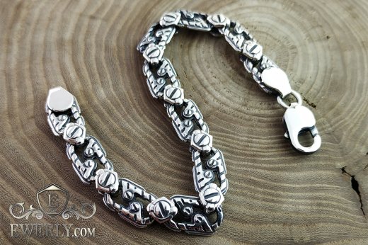 Авторський срібний браслет - купити плетіння із срібла з чорнінням 121513DB
