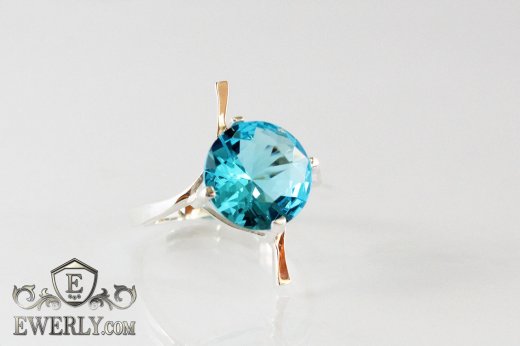 Купить женское кольцо из серебра с камнем (светло-голубой цвет)