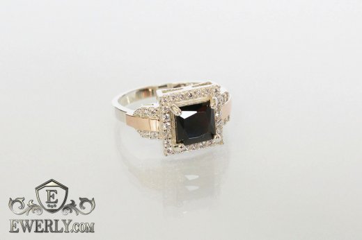 Купить серебряное кольцо для женщины с чёрным камнем