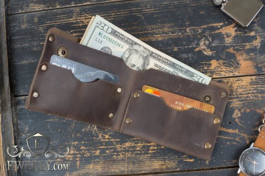 Чоловічий шкіряний гаманець ручної роботи коричневий купити 11014IK
