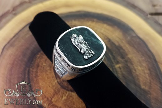 Men's ring made of silver with a Guardian Angel. Jasper stone