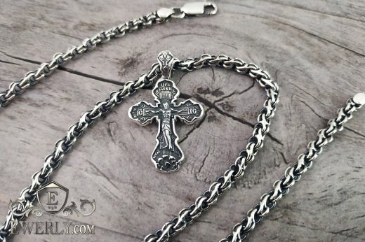 Buy a silver cross with a chain of silver, weaving Brook
