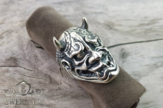Купить серебряный мужской перстень "Маска", серебро 925 пробы