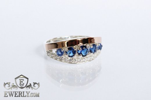 Серебряное кольцо с синими камнями женское купить