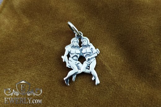 Buy pendant of the Zodiac sign "Twins" of silver with blackening