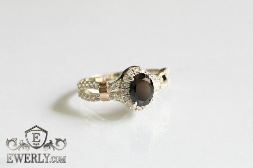 Серебряное кольцо для девушки с чёрным камнем купить